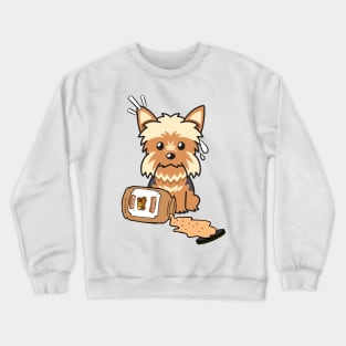 Cute Yorkshire Terrier spilled a jar of peanut butter Crewneck Sweatshirt